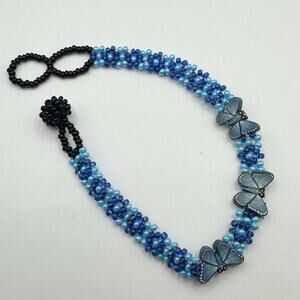 Hand Beaded Butterfly Bracelet Light Blue Navy boho